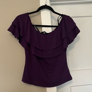 Sweet Wanderer Purple Ruffled Flutter Sleeve Blouse